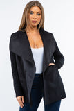 HMT-5131 Women Faux/Suede Knit Open Front Cardigan with Pockets