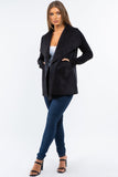 HMT-5131 Women Faux/Suede Knit Open Front Cardigan with Pockets