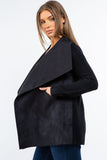HMT-5131 Women Faux/Suede Knit Open Front Cardigan with Pockets