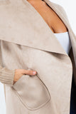 HMT-5131 Women Faux/Suede Knit Open Front Cardigan with Pockets