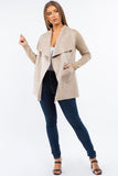 HMT-5131 Women Faux/Suede Knit Open Front Cardigan with Pockets