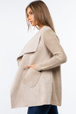 HMT-5131 Women Faux/Suede Knit Open Front Cardigan with Pockets
