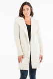 HMT-5200 Women Beige Faux/Suede Sherpa Cardigan with Pockets