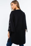 HMT-5202 Women's Knit Embellished Cardigan with Tie Closure