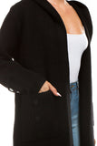 HMT-5206 Women's Red Heavy Knit Hooded Cardigan with Pockets