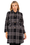 HMT-5207 Women's Plaid Thick Knit Cardigan with Pockets