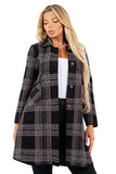 HMT-5207 Women's Plaid Thick Knit Cardigan with Pockets