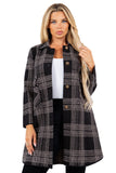 HMT-5207 Women's Plaid Thick Knit Cardigan with Pockets