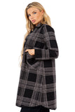 HMT-5207 Women's Plaid Thick Knit Cardigan with Pockets