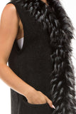 HMT-5216 Women's Faux/Fur Long Vest Cardigan Vest with Pockets