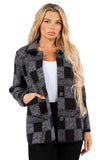 HMT-6819 Women Plaid Button Down Cardigan with Pockets