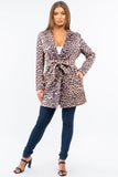HQ-6001 Faux/Suede Leo Print One Button Closure Cardigan Jacket with Pockets