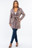 HQ-6001 Faux/Suede Leo Print One Button Closure Cardigan Jacket with Pockets