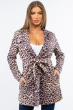 HQ-6001 Faux/Suede Leo Print One Button Closure Cardigan Jacket with Pockets