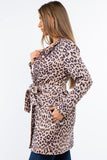HQ-6001 Faux/Suede Leo Print One Button Closure Cardigan Jacket with Pockets