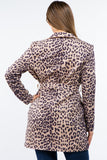 HQ-6001 Faux/Suede Leo Print One Button Closure Cardigan Jacket with Pockets