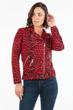 HQ-6003 Women's Leopard Print Zip Up Faux/Suede Motor Jacket