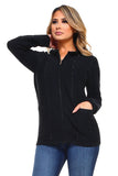 HRA-4503 Black Knit Embellished Zip-Up Cardigan with Faux/Fur Collar