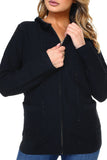 HRA-4503 Black Knit Embellished Zip-Up Cardigan with Faux/Fur Collar