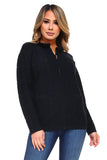 HRA-4503 Black Knit Embellished Zip-Up Cardigan with Faux/Fur Collar