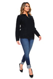 HRA-4503 Black Knit Embellished Zip-Up Cardigan with Faux/Fur Collar