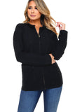 HRA-4503 Black Knit Embellished Zip-Up Cardigan with Faux/Fur Collar