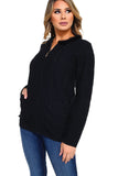 HRA-4503 Black Knit Embellished Zip-Up Cardigan with Faux/Fur Collar