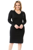 HRA-4504 Women's Knit Bodycon Dress with V-Neck