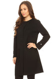 HRL-1413 Women's Solid Crinkle Snap Closure Long Jacket