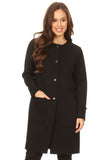 HRL-1413 Women's Solid Crinkle Snap Closure Long Jacket