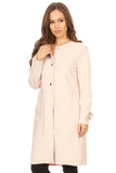 HRL-1413 Women's Solid Crinkle Snap Closure Long Jacket