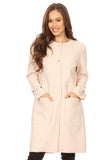 HRL-1413 Women's Solid Crinkle Snap Closure Long Jacket
