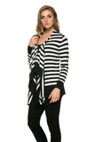 HS-1325 Women's Knit Lightweight Striped Cardigan with Drapped Collar