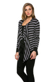 HS-1325 Women's Knit Lightweight Striped Cardigan with Drapped Collar