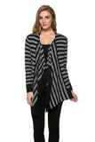 HS-1325 Women's Knit Lightweight Striped Cardigan with Drapped Collar