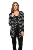 HS-1325 Women's Knit Lightweight Striped Cardigan with Drapped Collar