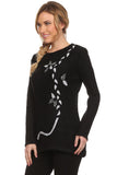 HS-1333 Women's Knit Black Snaggy Embellished Tunic Sweater Cardigan