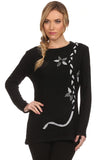 HS-1333 Women's Knit Black Snaggy Embellished Tunic Sweater Cardigan
