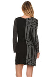 HSG-1603 Women's Black/Gray Long Sleeve Bodycon Tunic Dress