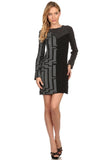 HSG-1603 Women's Black/Gray Long Sleeve Bodycon Tunic Dress