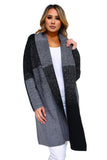 HSW-4615 Women's Striped Oversized Thick Knit Open Front Cardigan