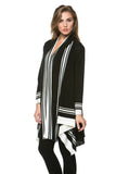 HT-1901 Women's Knit Striped Open Front Cardigan