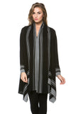 HT-1901 Women's Knit Striped Open Front Cardigan