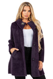 HMT-6003 Women's Fuzzy Oversized Open Front Cardigan with Pockets