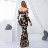 Long Sleeve Sequin Maxi Formal Prom Dress