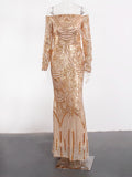 Gold Sequin Maxi Formal Prom Dress