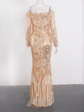 Gold Sequin Maxi Formal Prom Dress