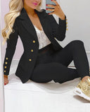 Elegant Women's 2-Piece Suit Set - Double-Breasted Blazer & Tailored Pants for Office & Business