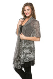 HC-1134 Short Sleeves, Multi-Fabric Cardigan