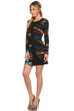 HL-3509 Abstract print, long sleeve, a-line dress